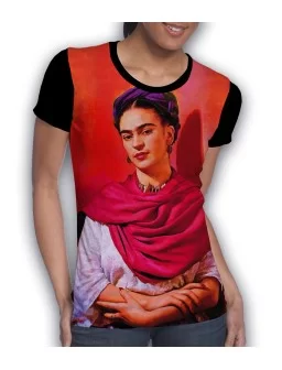 Playera de Frida Kahlo con chalina roja