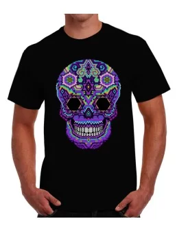 T-shirt printed of mexican huichol skull