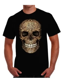 T-shirt printed of mexican Aztec Calendar skull