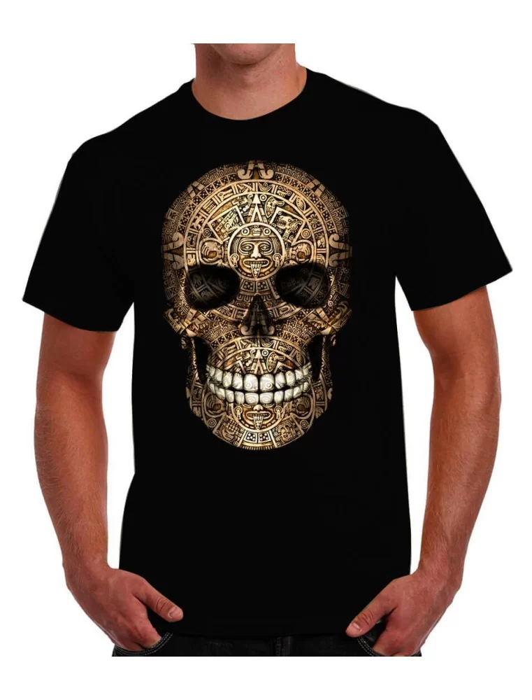 T-shirt printed of mexican Aztec Calendar skull