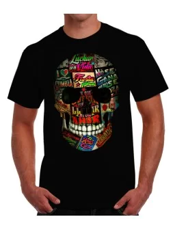 T-shirt printed of skull with mexican phrases