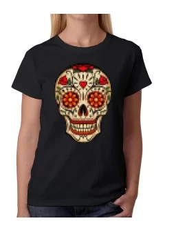 Printed T-shirt with a knitted skull