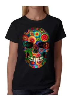 Playera de calavera de flores redondas