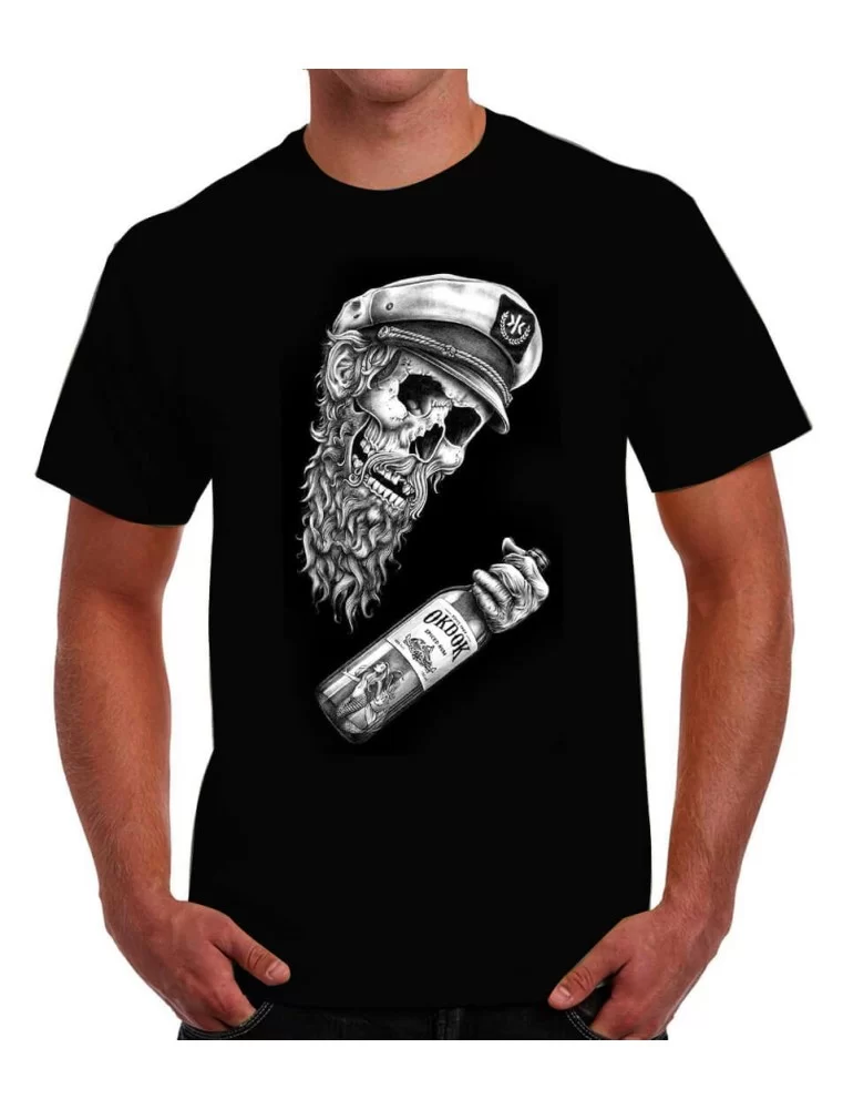 Playera calavera hipster marinero con barba