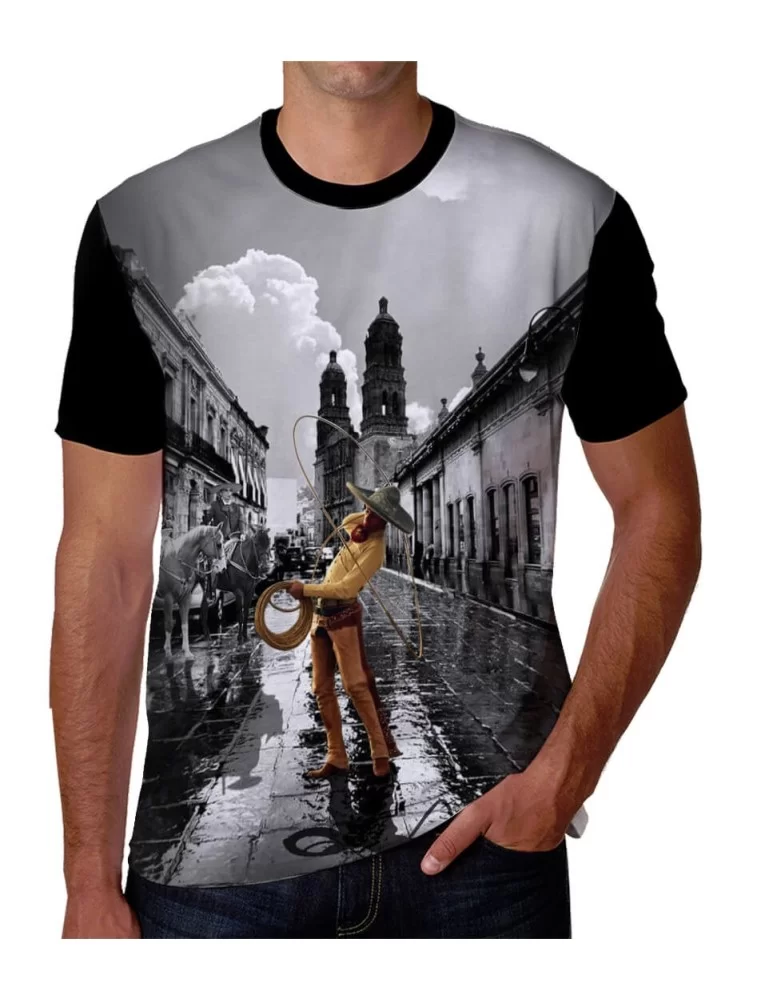 T-shirt of Mexican Charro playing with the rope