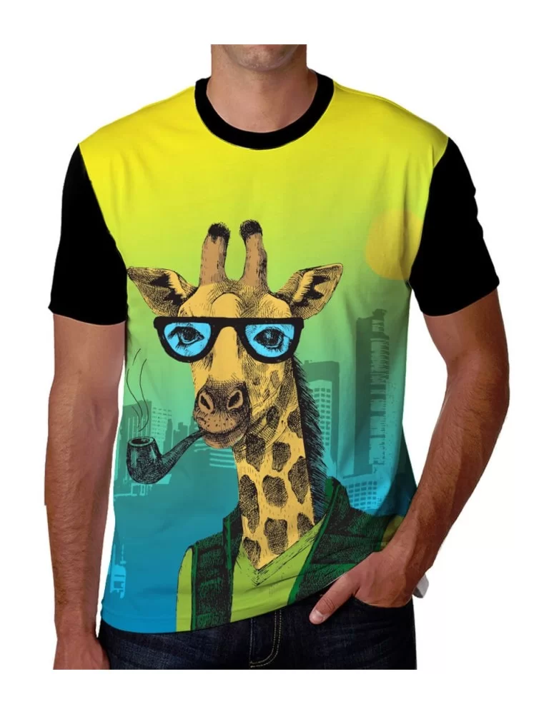 T-shirt stamped of a hipster Giraffe smoking