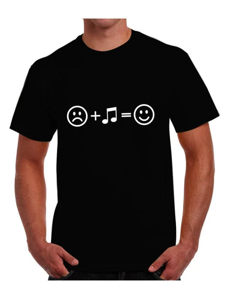 Sad T-shirt plus music equal to happiness. Happiness for the music