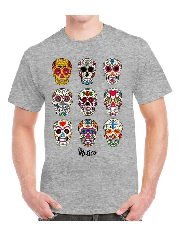 T-shirt with nine Mexican skulls