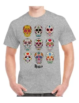 T-shirt with nine Mexican skulls