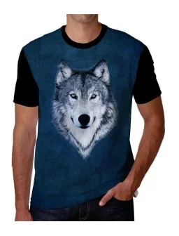 T-shirt stamped of a blue wolf