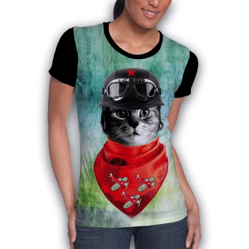 Playera estampada de Gato piloto - Camisetas de gatos