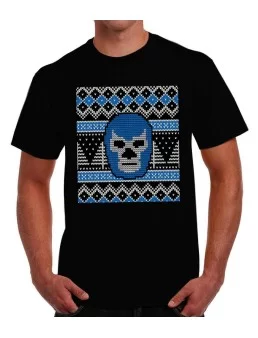 T-shirt Blue Demon Christmas - Mexican wrestling fighter