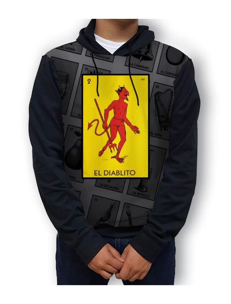 Hoodie printed of El Diablo Loteria mexican game