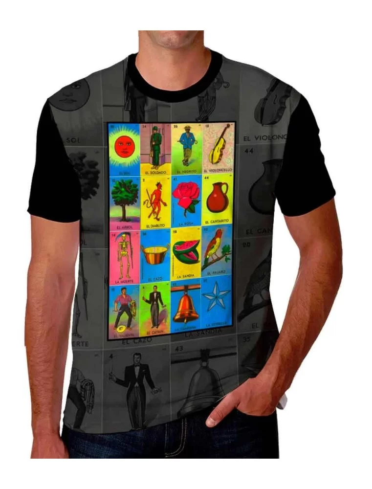 Printed t-shirt of Loteria mexican gameboard