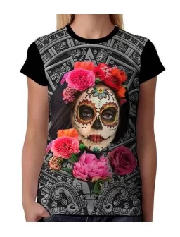 T-shirt of Mexican Catrina - Aztec Calendar