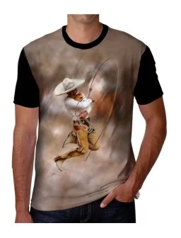 T-shirt of Mexican Charro playing with the rope making manganas