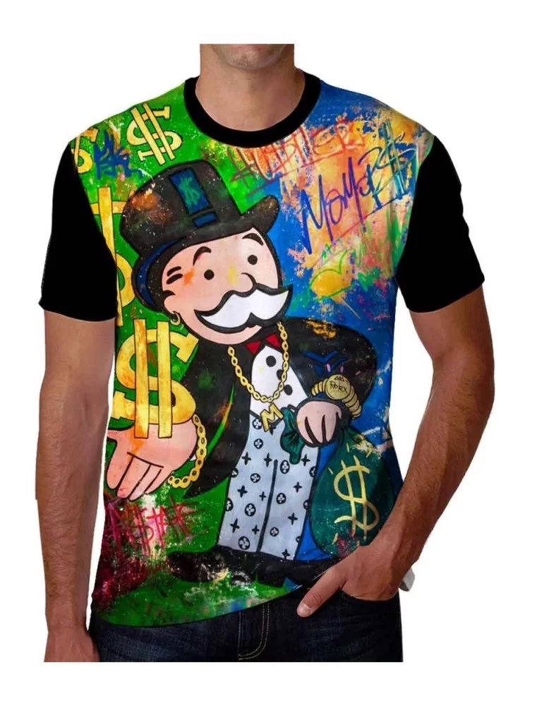 Playera Mr Monopoly grafitti verde y azul