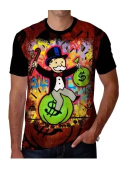 Playera Mr Monopoly grafitti fondo rojo