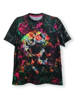 Playera Calavera grunge de flores - Full print