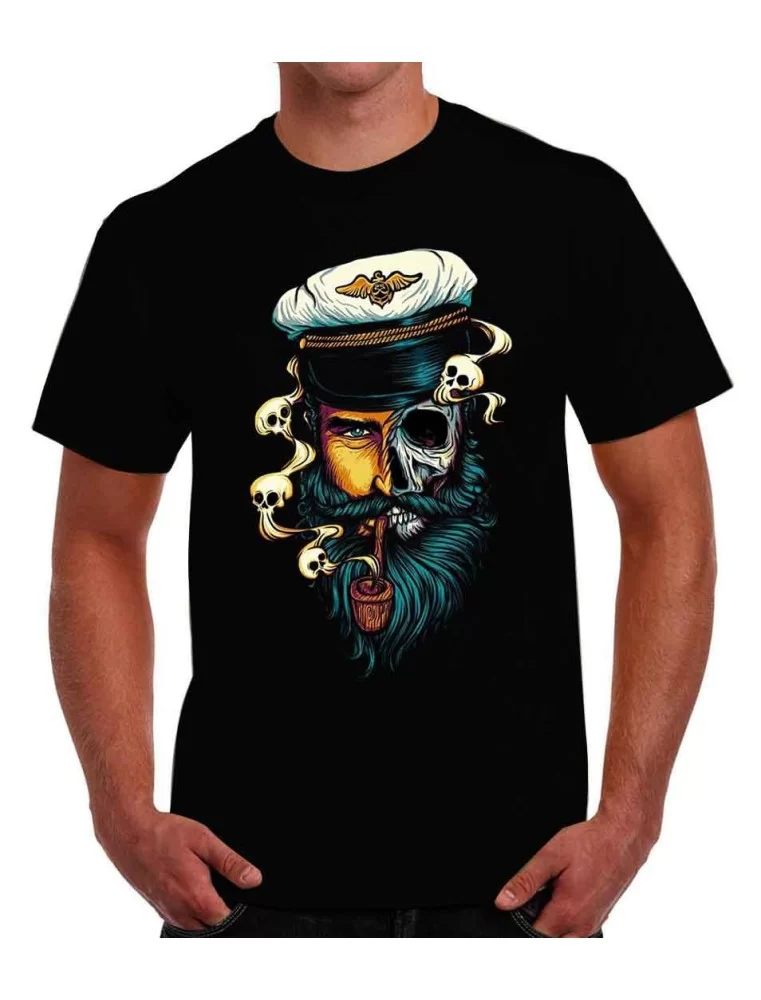 Playera calavera marinero barbón con pipa