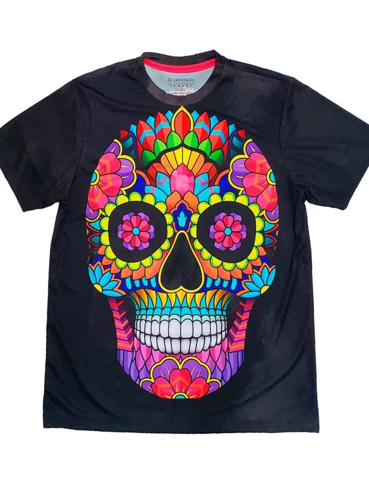 T-shirt Mexican flowers skull