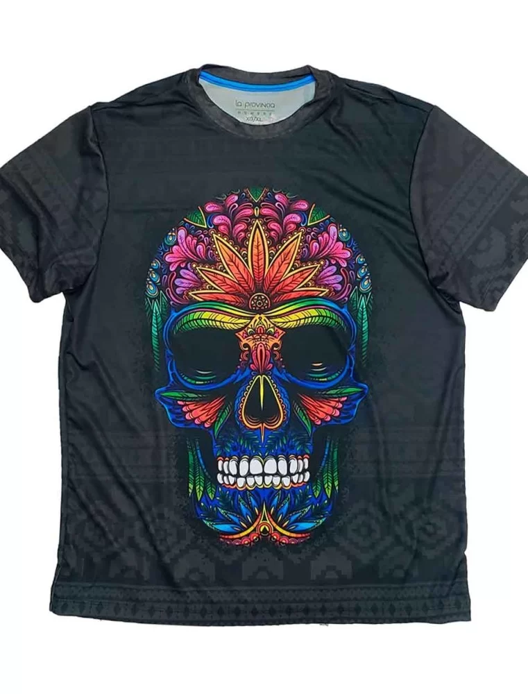 T-shirt Mexican Aztec flowers skull