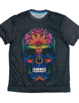 T-shirt Mexican Aztec flowers skull