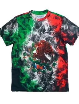 T-shirt of Mexican flag in smoke