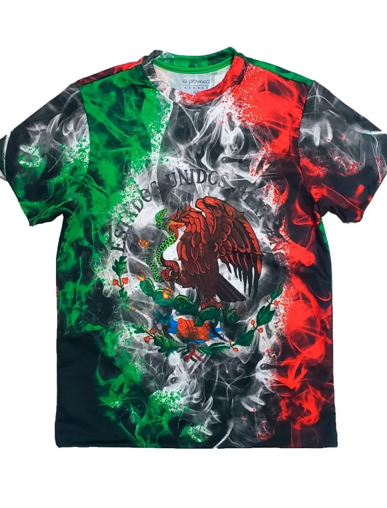 T-shirt of Mexican flag in smoke