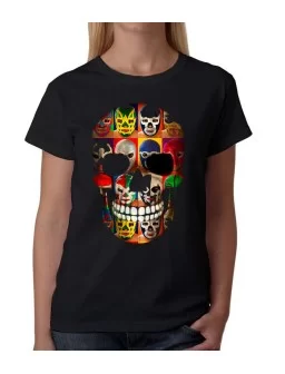 T-shirt mexican wrestling skull for women