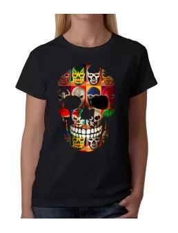 T-shirt mexican wrestling skull for women