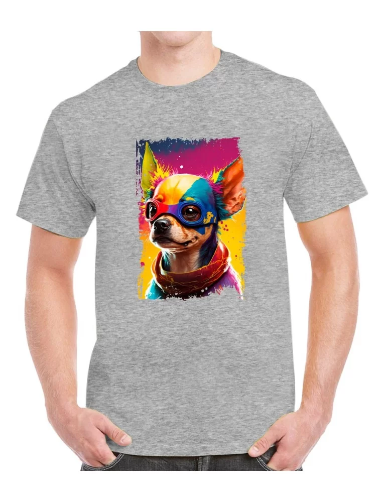 Chihuahua dog T-shirt with colored glasses