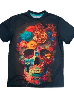 T-shirt of mexican flowers skull