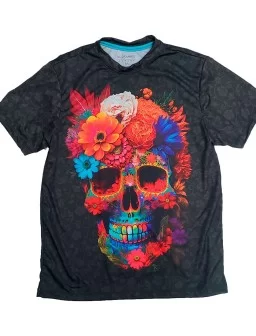 T-shirt of mexican flowers sugar skull