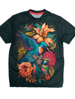 T-shirt of mexican colibri with flowers