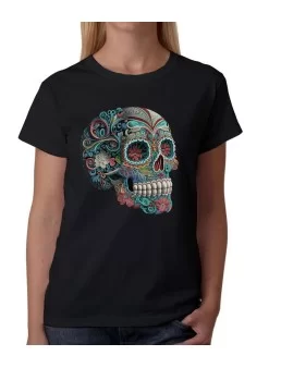 Playera calavera de colores estampada con efecto bordado