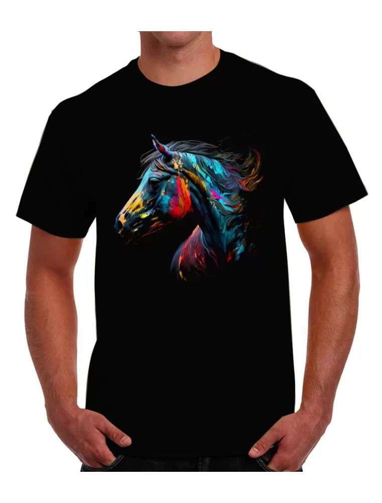 Playera de caballo de colores con crin azul