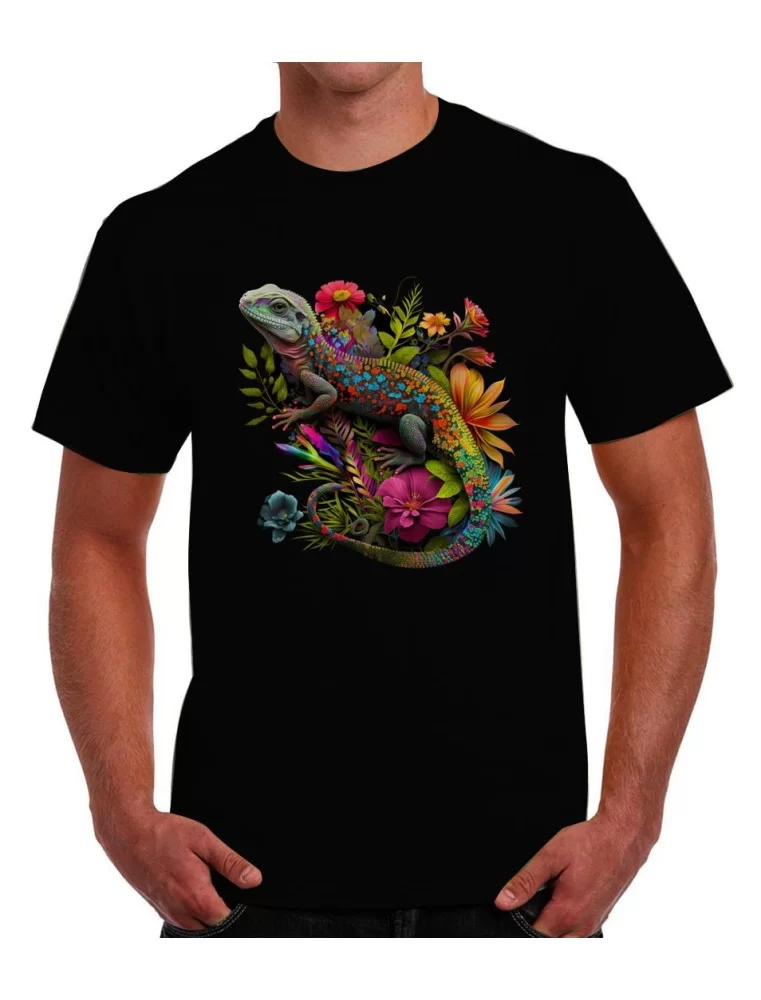 Playera de Iguana con flores de colores