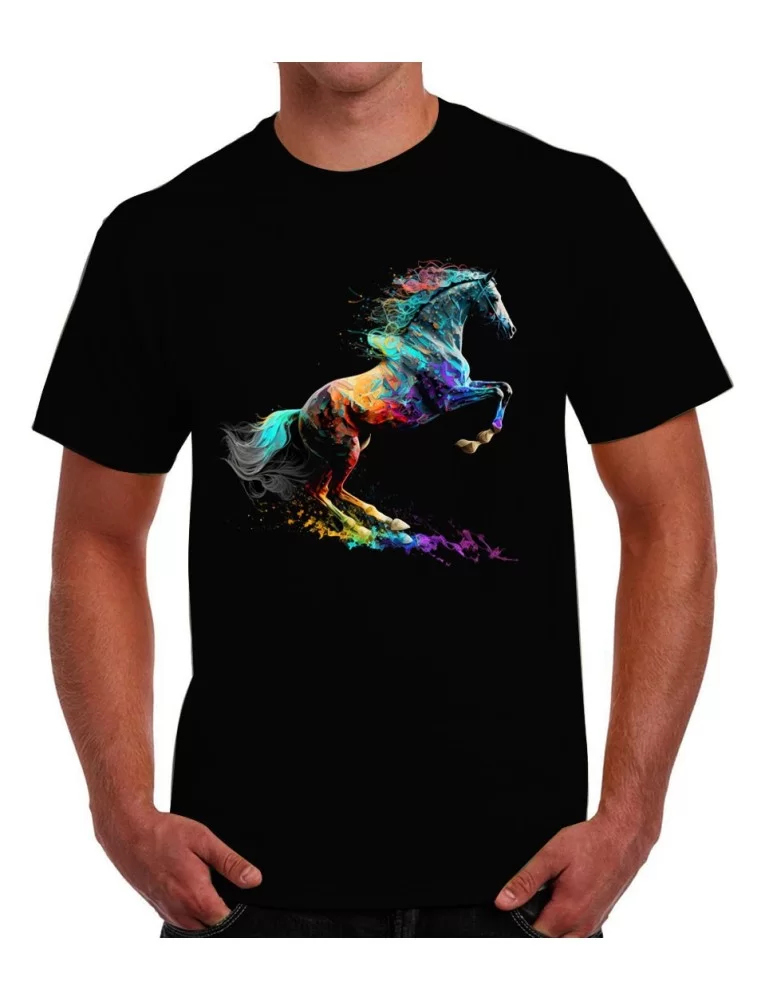 Playera de caballo de colores reparando