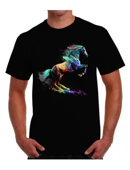 Playera de caballo de colores reparando