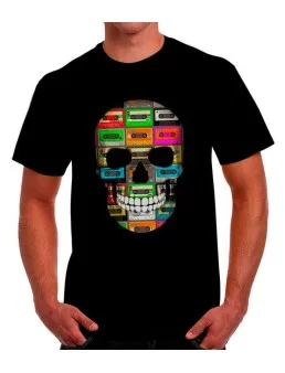 Playera calavera de cassettes audio 80s