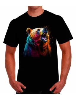 Playera oso gruñendo efecto oleo a colores - Camisetas de animales