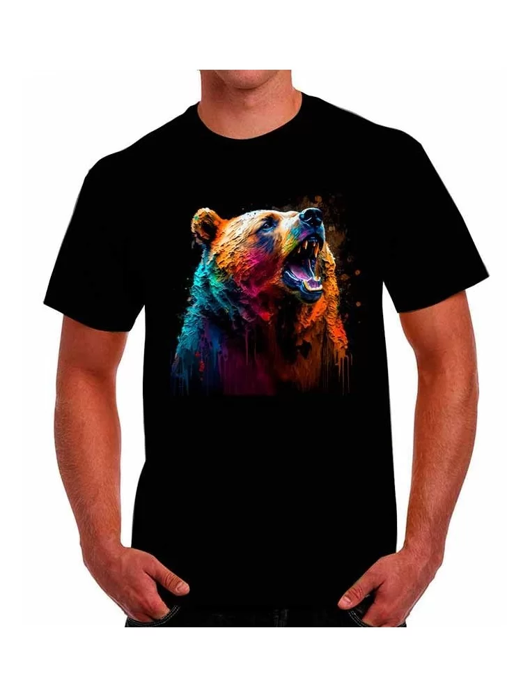 Playera oso gruñendo efecto oleo a colores - Camisetas de animales