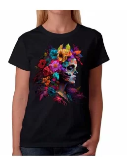 Playera catrina de perfil con flores