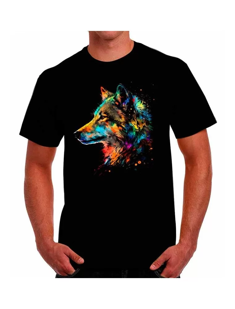 Playera de lobo de perfil de colores. Efecto oleo