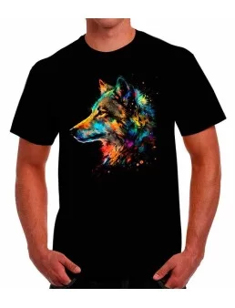 Playera de lobo de perfil de colores. Efecto oleo