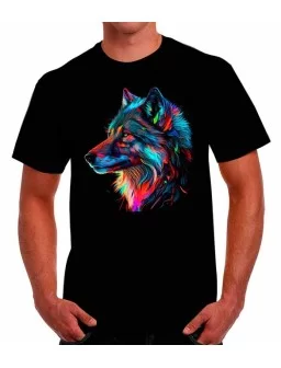Playera de lobo de colores - Cara de lobo dibujo