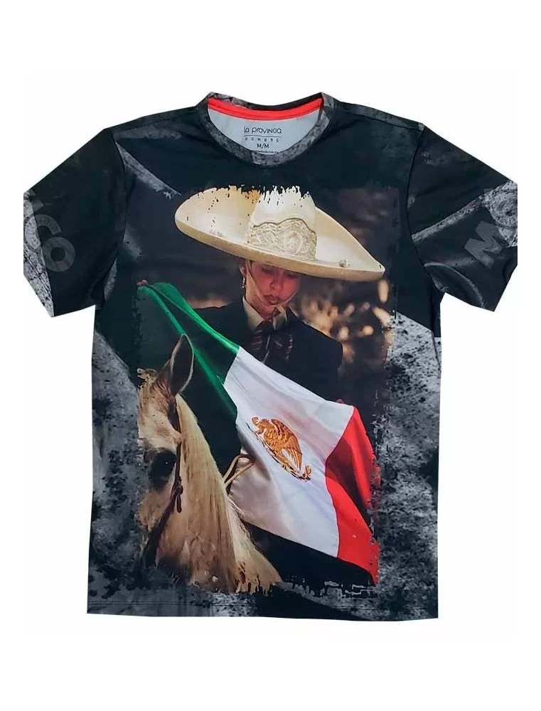 Playera mujer charra con bandera de Mexico