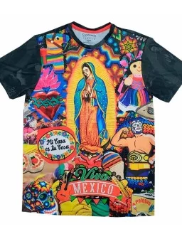 Playera virgen de Guadalupe collage mexicano