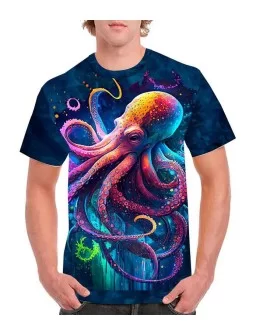 Playera pulpo de colores full print Camisetas de animales marinos